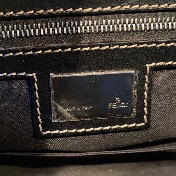 Vintage Fendi Black Leather And Canvas Baguette Shoulder Handbag Purse NWOT - Picture 8 of 15